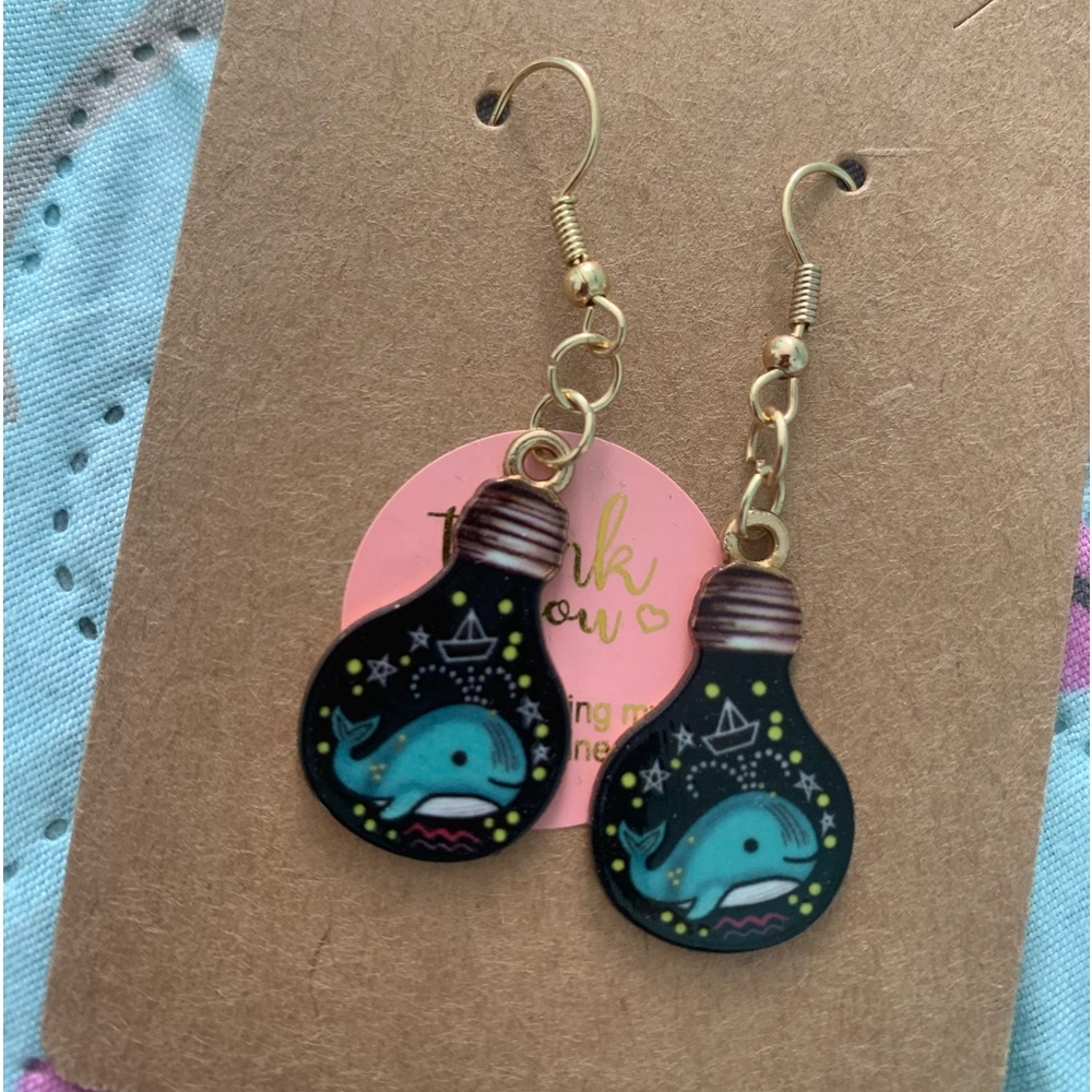Little whale in light bulb earrings